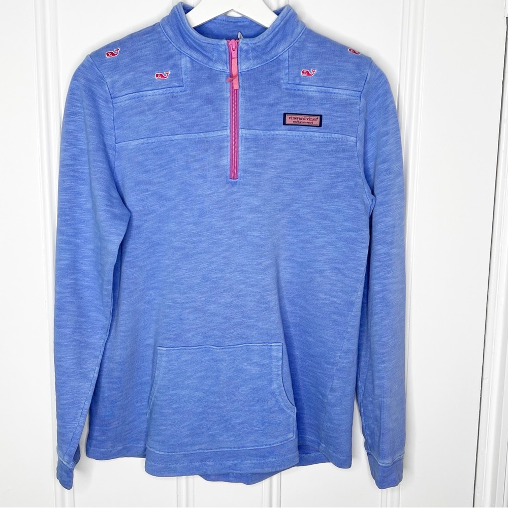 Vineyard Vines Pullover Shep Shirt 1/4 zip blue pink whales girls size XL